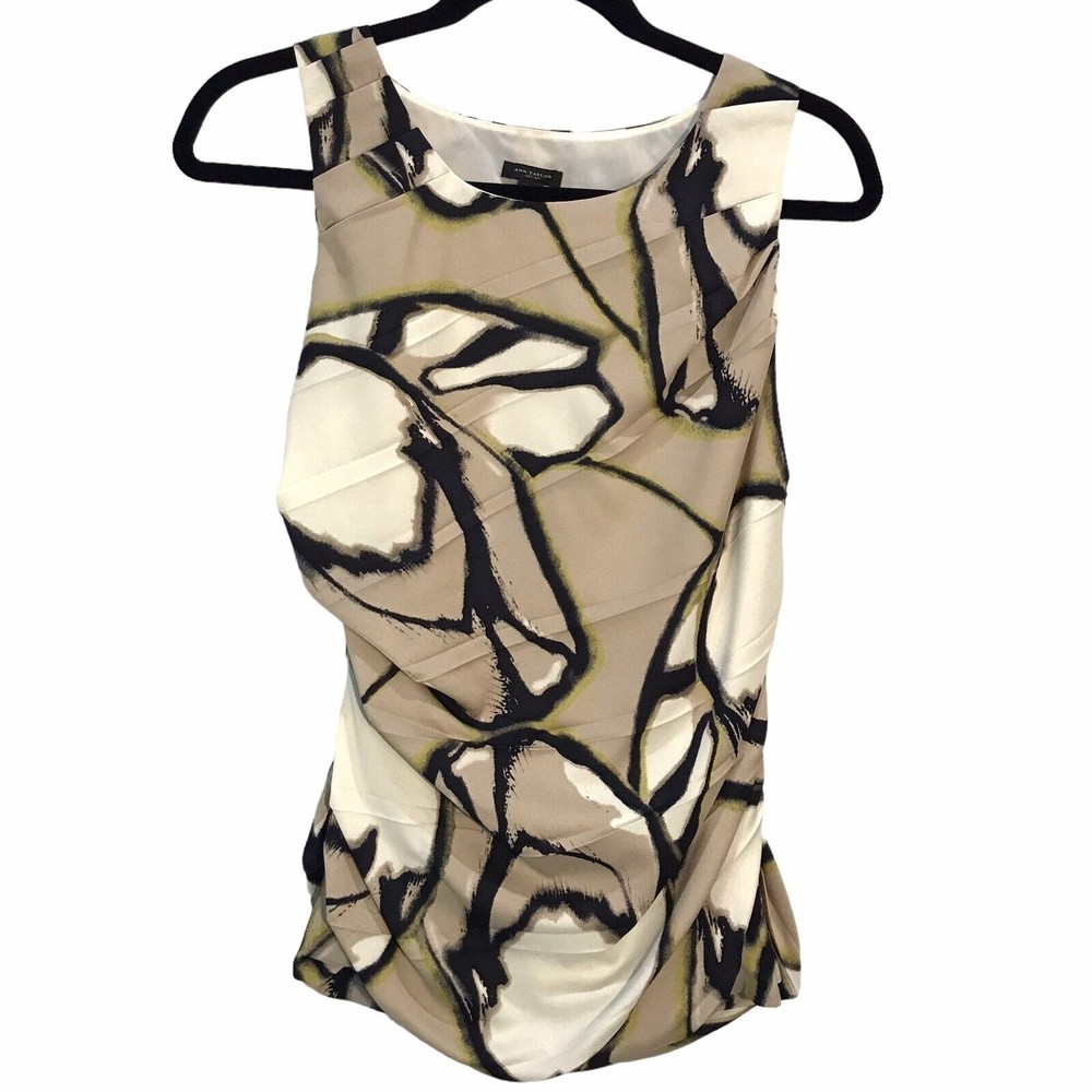 Ann Taylor Scoop Neck Swirl Design Sleeveless Ruched Side Zip Lined Shell Size 6